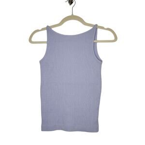 Vintage 80s 90s Idioms High Neck "square" Tank Top Cami Blue Ribbed Mom